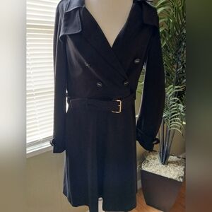 DKNY Faux Wrap Trench Coat Dress Black Sz 14..FL